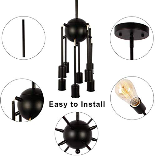 Lustre 9 Lumières Or et Argent, Plafonnier Ajustable E26 - 3