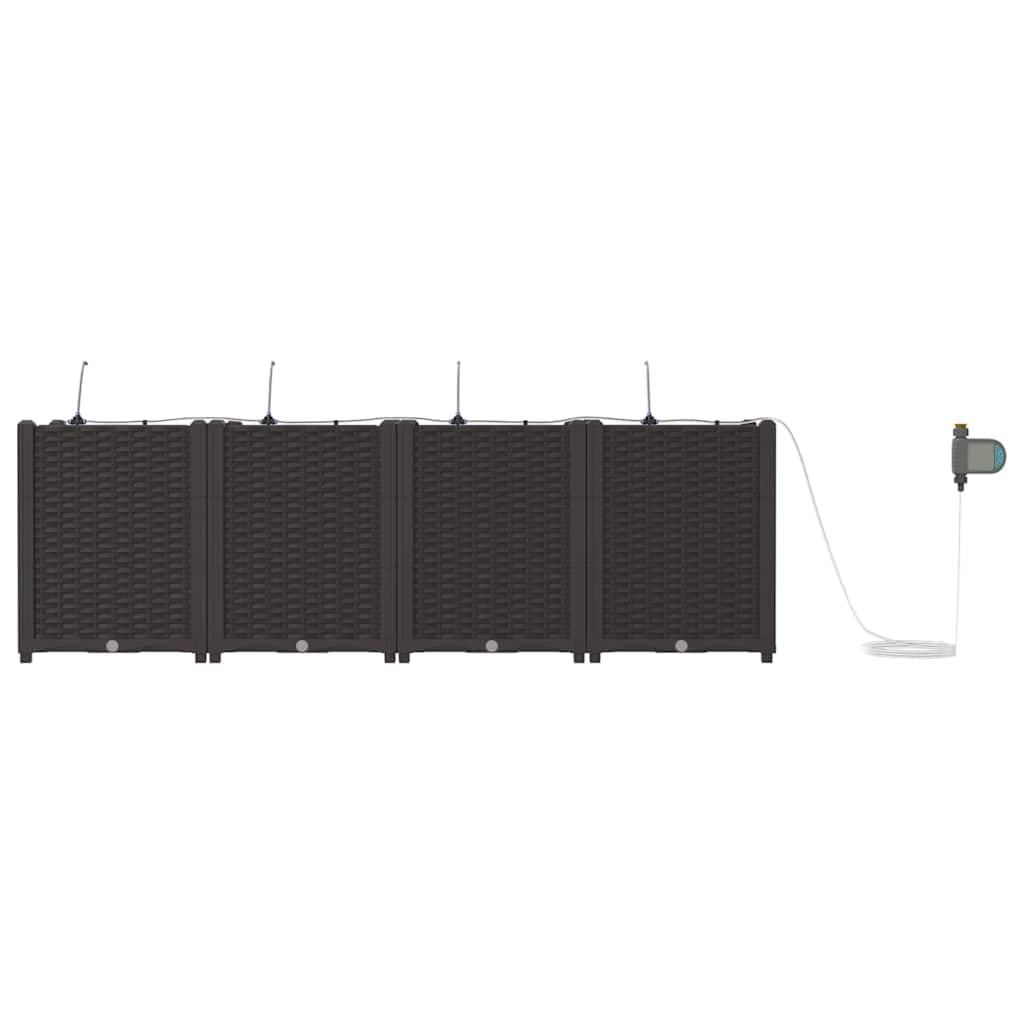 Lot de 4 pots de fleurs de jardin avec système d'auto-irrigation, pot de fleurs en plastique marron pour l'extérieur, design moderne pour terrasse et jardin, jardinière pratique
