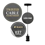 LEDSone Industrial Vintage Black Pendant Light E27 – Adjustable Twisted Braided Cable Ceiling Hanging Lamp Fixture for Kitchen Island, Dining Room, Bar & Loft