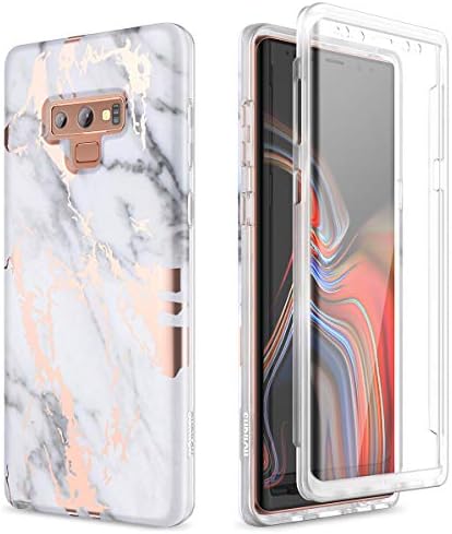 SURITCH for Samsung Galaxy Note 9 Marble Case, [Built-in Screen Protector] Natural Marble Full-Body Protection Shockproof Rugged Bumper Protective Cover for Galaxy Note 9 6.4 Inch (Gold Marble)