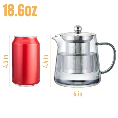 Image of PARACITY Glass Teapot Stovetop 32OZ, Borosilicate Clear Tea Kettle with Removable 18 /8 Stainless Steel Infuser, Teapot Blooming and Loose Leaf Tea Maker Tea Brewer (Black, 550ML)