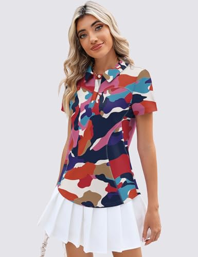 Image of TFSDOD Womens Golf Polo Shirts Collared Short Sleeve T Shirt Lightweight Moisture Wicking Polo Casual 3 Buttons Outfits