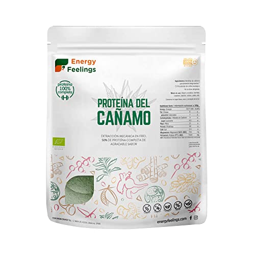 Energy Feelings | Proteína de Cáñamo Ecológica en Polvo | 50% de Proteína | Vegana | Sin Gluten | Sin Lactosa | Sin Azúcar Añadido | 1kg