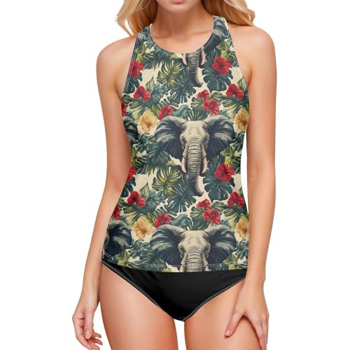 Tankini maillot de bain contrôle du ventre gainant à motif forêts animées et plantes sauvages