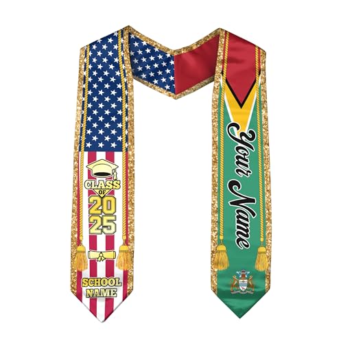 Guyanese Graduation Sash, Custom Guyanese American Flag Graduation Sash 2025, Guyana Graduation Stole 1