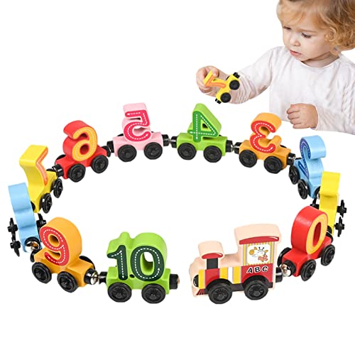 FOIDL Juguete de Tren numérico | Vagones de Tren de Madera | Pequeño Tren Digital Conjunto número Motor Tren Coches Montessori Juguetes educativos para niños