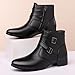 ENOEGMSD Men's Leather Chunky Heel Chelsea Boots Fashion Pointed Toe Side Zipper Chukka Booties Classic Buckle Strap Block High Heels High Top Formal Dress Ankle Boots (Black,11)