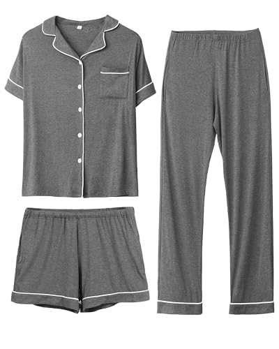 Image of Rnxrbb 3 PCS Women Maternity Pajamas Set Nursing Postpartum Breastfeeding Pjs Sleepwear Lounger Clothes Button Down