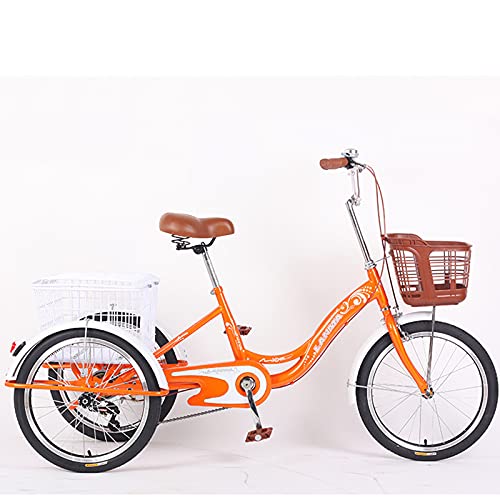 三輪自転車 20インチ大人用三輪車シングルスピード自転車3輪+ショッピングバスケット大人用自転車サイクリングペダリング