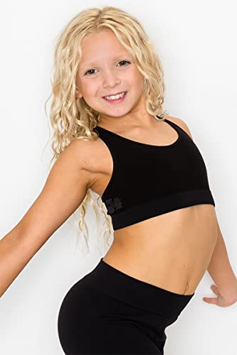 Kurve Girl’s Sleeveless Tank Top - Seamless Stretchy Strappy Back Crop Racerback Bra- Shirt Sports Bra For Kids, Black-83, Small/Medium (Ages 9-14) #TOP3