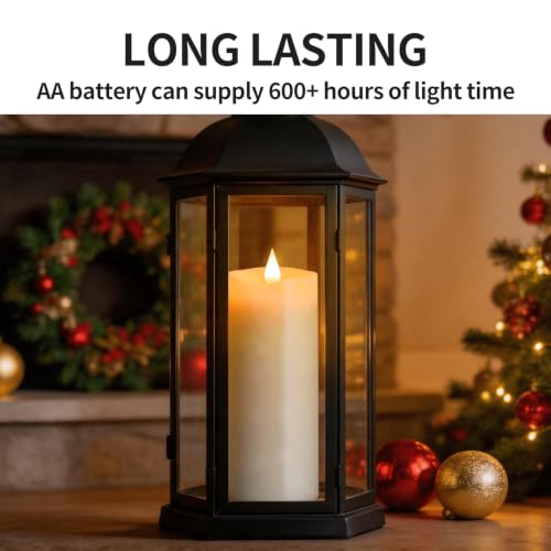 Image of Flameless LED Candles 3 inchx8 inch Set of 1, Battery Operated with Remote & Timer, 600-Hour on 2 AA Batteries, Flickering Realistic Flame, White for Indoor /Outdoor