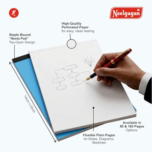 Image of NEELGAGAN Slip Pad No.33 - Plain White Writing Pads (Pack of 10), 40 Sheets /80 Pages Each, Compact Memo Notebook for Office & Home Stationery, Premium Small Note Pads for Quick Jottings