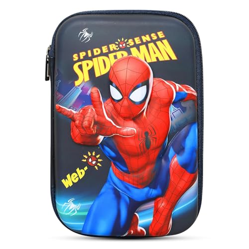 Image of Stylbase Cartoon Printed Pencil Box Suitcase for Boys & Girls | Hard Case Geometry Box with Password Lock & Handle | Large Capacity Pencil Case for School Supplies Kids (Royal Blue & Red)