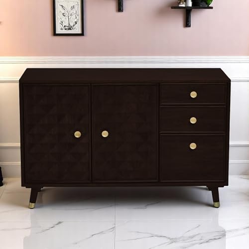 Image of The Attic Diamond Sideboard Walnut, Multipurpose Cabinet for Kitchen and Living Room Storage, Classy Sideboard, Solid Mango Wood, Walnut Matte Finish