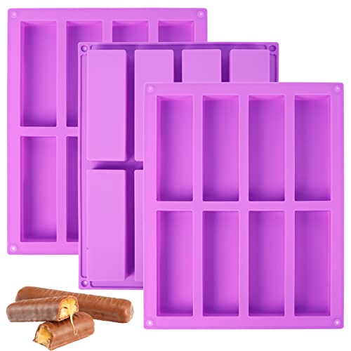 3 Pack Granola Bar Mold Silicone Mold 8 Cavity Rectangle Energy Cereal Bar Molds for Ganache Chocolate Bar Truffles Cheesecake