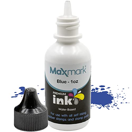 MaxMark Premium Refill Ink for self Inking Stamps and Stamp Pads, Blue Color - 1 oz.