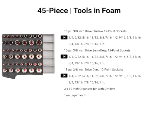 Image of TEKTON 3 /8 Inch Drive 12-Point Socket Set, 45-Piece | SHD91703