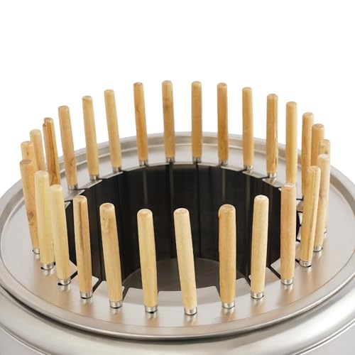Grill bezdymny z 28 szpikulcami, stal nierdzewna wewnętrzna kuchenka do grillowania na węgiel drzewny duszona beczka o dużej pojemności przenośny 360° dookoła piec do pieczenia z uchwytem