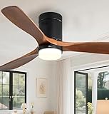Luxury fan Ceiling Fan with Lights 52 Inch Flush Mount Modern Wood Blades