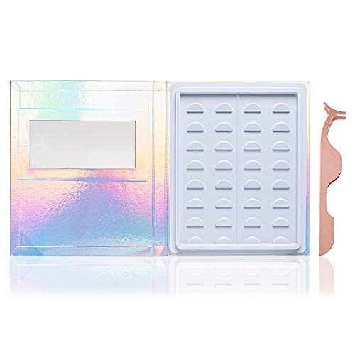 Buqikma False Eyelash Storage Book Glitter Cover Eyelash Catalog Makeup Display Sample Container 16 Pairs Eyelash Holder Case Organizer with Tweezers (Laser)