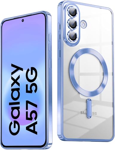 Image of VONZEE Clear Logo Electroplating Transparent Back Case for Samsung Galaxy A57 5G, Magnetic Plating Electroplate TPU Cover, Individual Camera Protection for Each Lens- Official Blue