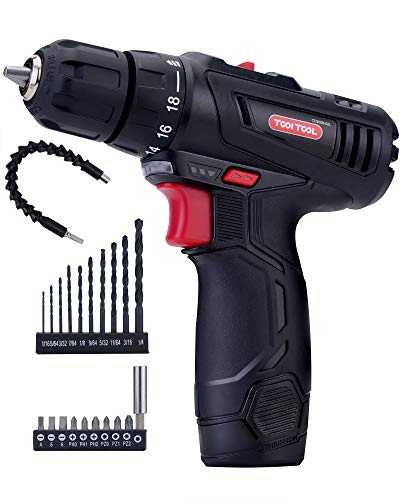 TOOI TOOL 12V Max Cordless Drill, Compact Power Drill/Driver Tool Kit with Lithium Ion Battery/Charger, 3/8-Inch Keyless Chuck, Variable Speed, 280 In-lbs Torque, 18+1 Clutch, 21-Piece Accessories