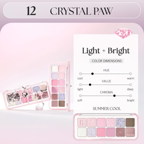 Image of CLIO Pro Eye Palette Air, 12-Color Matte & Shimmer Eye Shadow, Air-Fit Pigmented Buildable Color, Low Fallout, Cool Light Neutral Tone for Daily Makeup, Safe for Sensitive Eyes (12 CRYSTAL PAW)