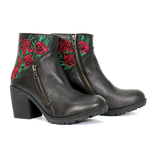 Hot Leathers BTL1008 Ladies Black Wild Roses Zipper Boot - 10.5