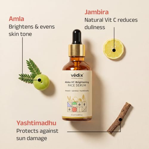 Image of Vedix Aloka Ayurvedic Glow & Brightening Face Serum for Tanned Skin | Vitamin C Serum with Amla, Yashtimadhu & Lemon | Helps Reduce Tan, Dullness & Uneven Skin Tone | 25 ml