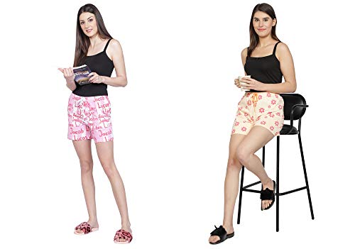 Image of Club A9 Women's Regular Fit Cotton Printed Shorts (Multicolor,L) (Pack of 2) (WSCOM2 225 L)