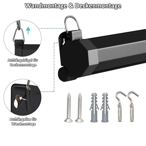 INMOZATA Motor Leinwand Beamer Elektrisch 293cm, Bild 266 x 149 cm(120 Zoll), Format 16:9, Fernbedienung, Deckenmontage & Wandmontage Projektor Leinwand für Heimkino Büro Schule Präsentationen-Schwarz