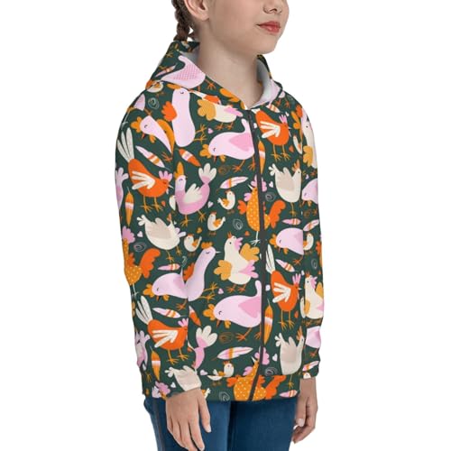 Hens, Roosters and Chicks Kids Pullover Hoodies Boys Zip Up Sweatshirts Girls Athletic Clothes with Pocket4