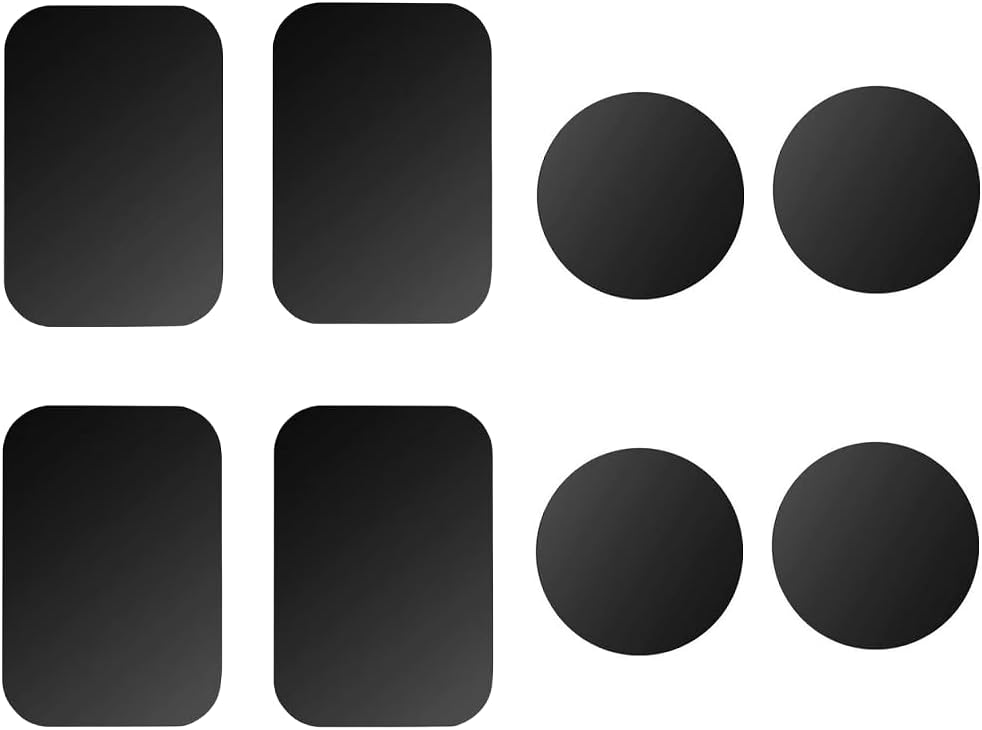 Happy Bell (8 Pack) Mount Metal Plate for Magnetic Car Mount with 3M Adhesive – 4X Rectangular 4X Round (Black)