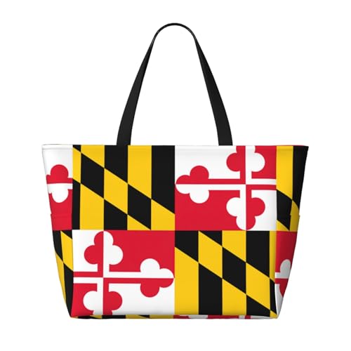 Flag Of Maryland Extra Large Tote Bag For Women,Foldable Beach Bag With Pocket Weekender Travel Overnight Bag2