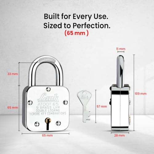 Image of Link Atoot 65 9 Brass Lever Double Locking Pad Lock (Silver) Pack of 2