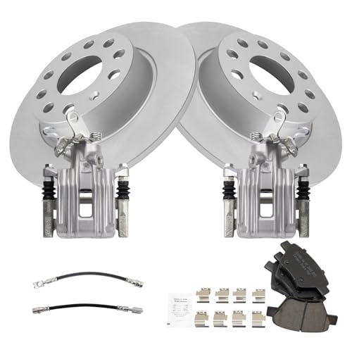 Image of TRQ Rear Brake Pad and Rotor Set Ceramic Coated Rotors Calipers Compatible with 2010-2013 Audi A3 A3 Quattro 2012 Volkswagen Beetle 2011-2016 Eos 2010-2014 Golf 2012-2014 GTI Jetta 2012-2015 Passat