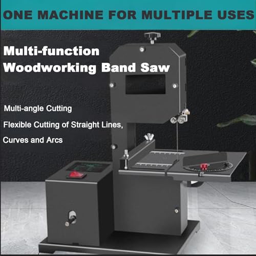 Sierra de Cinta Profesional de sobremesa para pequeños talleres, Altura de Corte de 70 mm, 800 W, Ajustable (0-45°), Mesa inclinable para Metal, Corta
