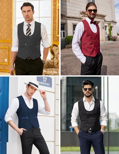 Coofandy Men'S Formal Suit Vest Slim Fit Double Breasted Dress Vest Solid Casual Business Waistcoat,Army Green,Medium thumb #6
