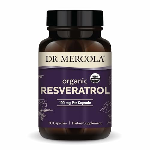 Dr. Mercola Organic Resveratrol Dietary Supplement 100mg per Capsule 30 Servings (30 Capsules) Non GMO Gluten Free Soy Free USDA Organic