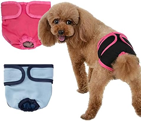 OmeHoin 3pcs Washable Female Dog Diapers Reusable Highly Cosy Thin Dog Diapers for Small Medium Large Dog Nappies Dog Cotton Underwear Pants, Black Pink Blue