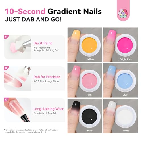 Image of SAVILAND Ombre Gel Nail Polish Kit: 6 Colors Painting Gel with Nail Sponges Gradient Blush Effect Solid Gels Polish French Tip Tools Nail Art Design Cream Gels Nail Polish for Salon & Home DIY