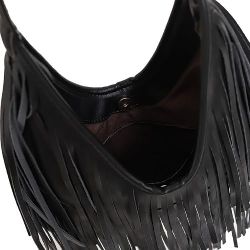 Image of IAMUHI Casual Rivets Fringed Shoulder Handbag for Women,Soft Vegan Leather Hippie Crossbody Purse Bag Hobo Bag