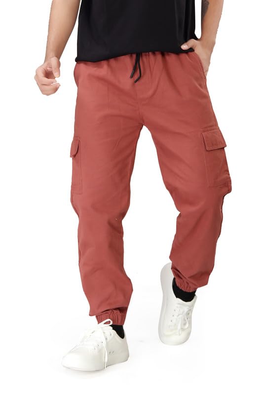 Image of UNOseven Boys Cotton Cargo Jogger Pant - Slim Fit - Coral - Size XL