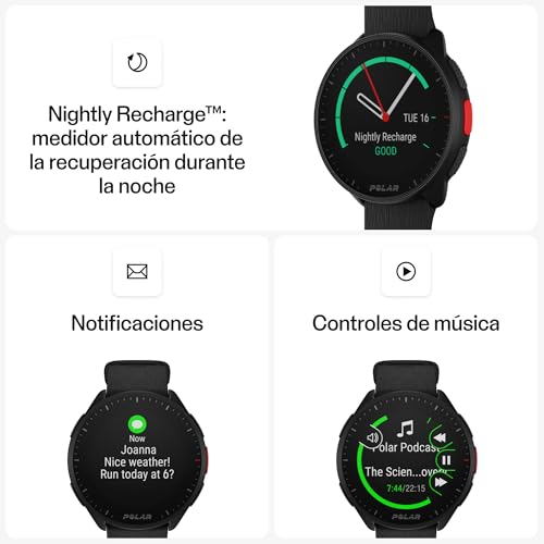 Miniatura 7 de Polar Pacer - Reloj de Running con GPS - Procesador de Alta Velocidad - Ligero - Pantalla Brillante - Botones accesibles - Entrenamiento y recuperación Individuales - Pulsómetro - Controles de música