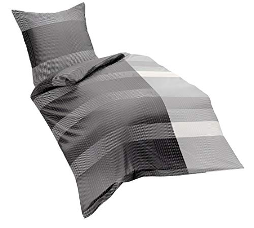 Kaeppel Linon Renforcé Bettwäsche Passport Silber Grau Graphit Streifen Baumwolle, Größe:200x200cm Bettwäsche