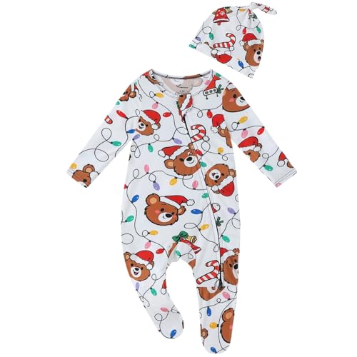 NewSeed Baby One-Piece Footies Long Sleeve Rompers 2-Way Zipper, Baby Bodysuit Bamboo Clothes for Boys Girls (Bear, 6-9M)