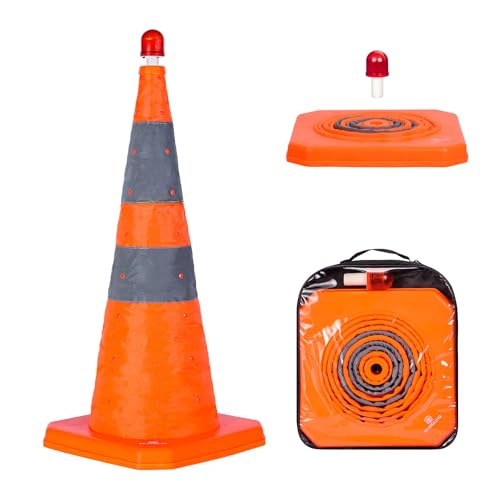 28 inch Collapsible Traffic Cone with LED Light,...