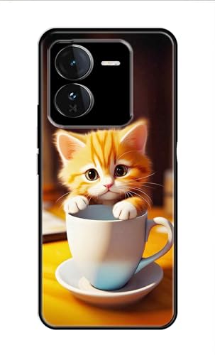 PRINTFIDAA® Metal TPU Printed Back Cover for Vivo iQOO Z9 5G (Cute Small Cat with Cup) 360 Degree Protection | Camera Protection -25092024(T) Deal
