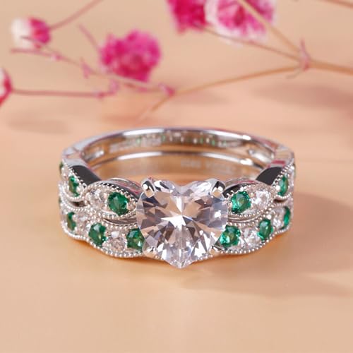 Image of Jeulia 3 Carat CZ Solitaire Engagement Rings Halo Milgrain Heart Cut Sterling Silver Ring Set Promise Engagement Wedding Anniversary Rings Bridal Sets for Women