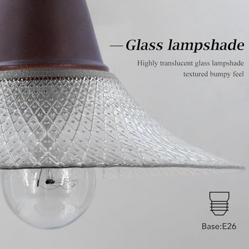 Vintage Farmhouse Glass Pendant Light Fixture 9 Inch Industrial Clear Ceiling Hanging Light with Walnut Wood lamp Holder for Kitchen Island Hallway Bar Dining Room Bedroom Foyer（1 Pack） by wudor - Image 4